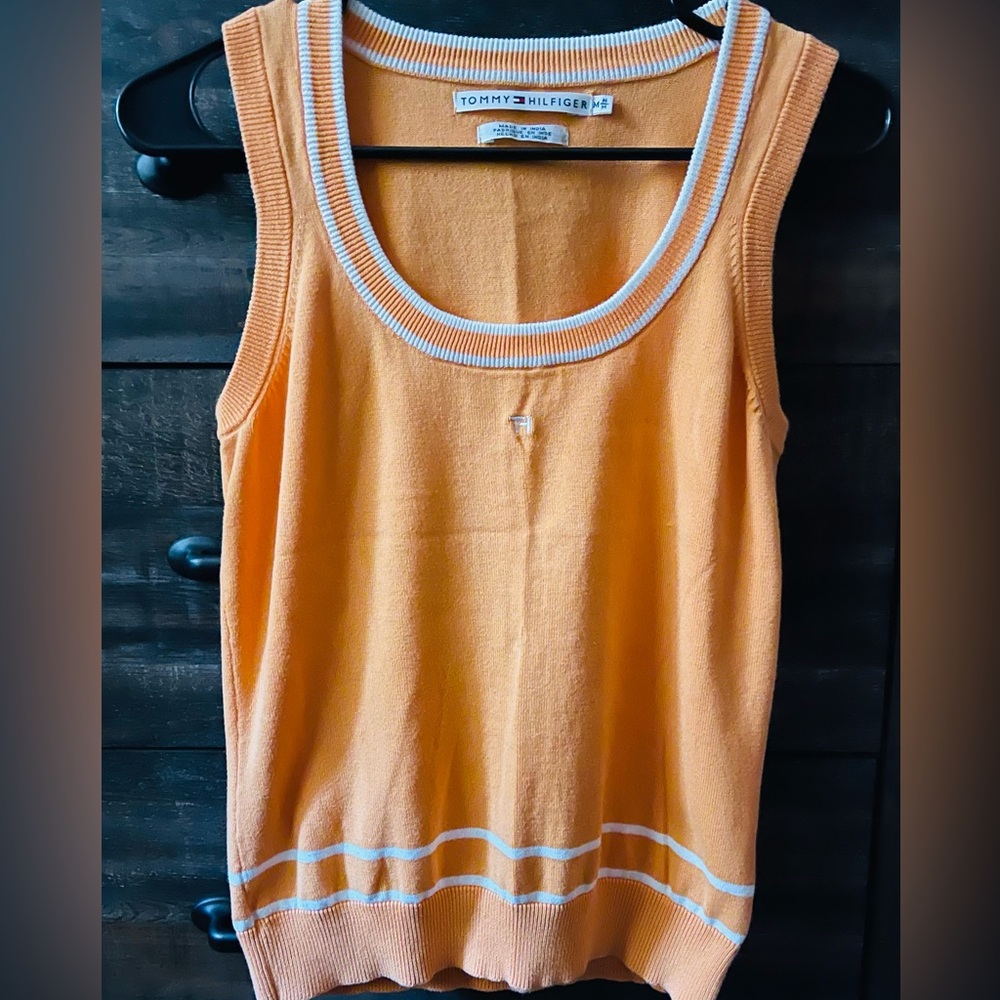 Tommy Hilfiger sweater vest/tank. Size Medium. Mostly orange with white detail.